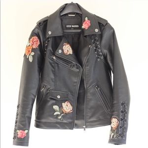 Steve Madden Leather Jacket with Floral Embroidery